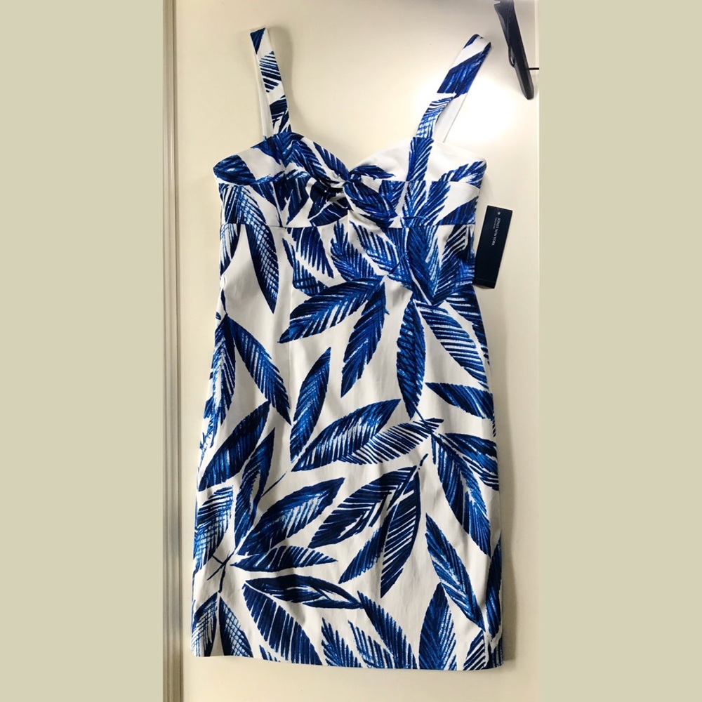 Jones New York blue and white tropical print dress